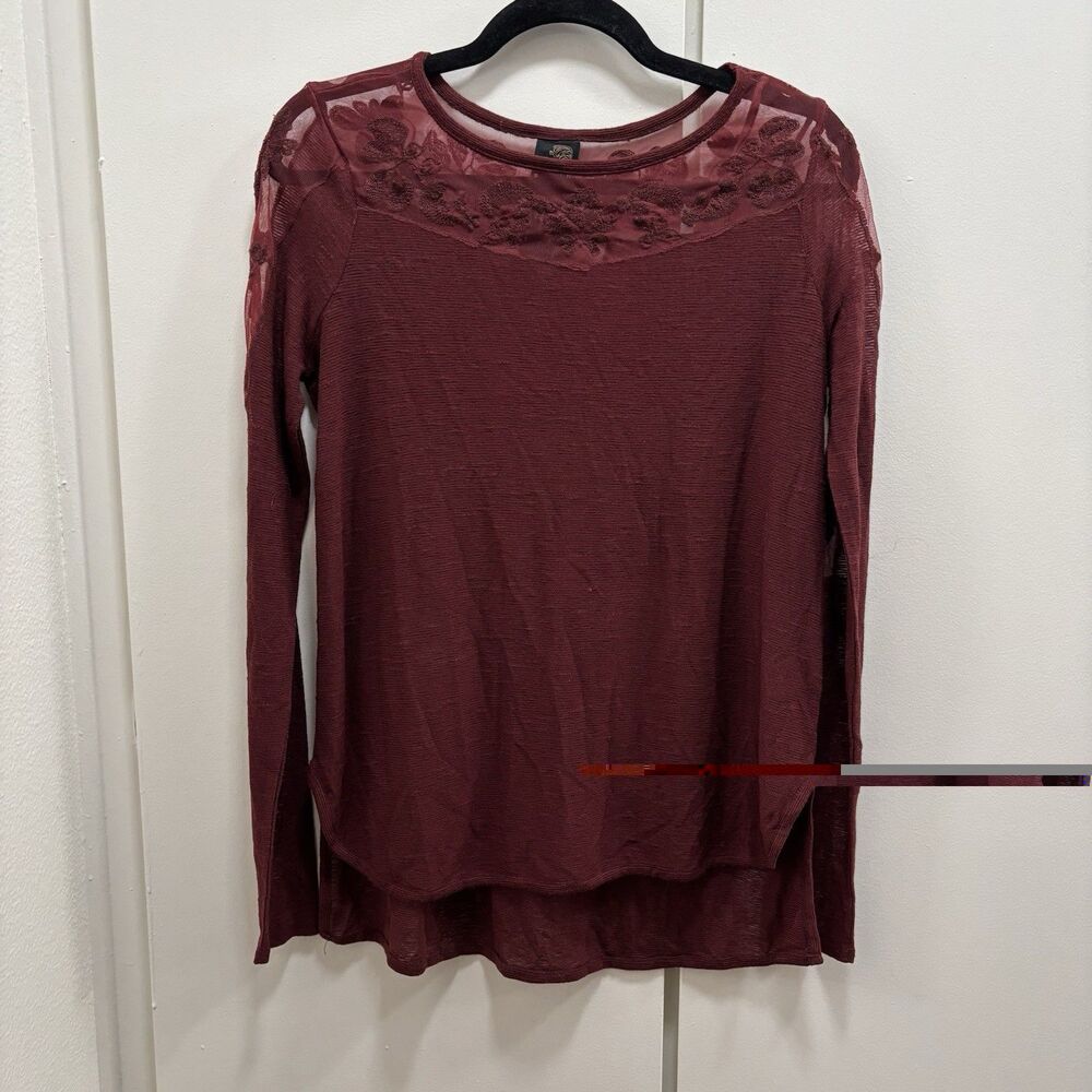 Free People New Romantics Sz XS Red Lace Long Sleeve Top Fairy Dark Romantic